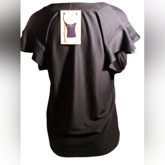 RBX - Flutter Sleeve, Split neck,  UPF 50+, Ribbed Women's Large Navy Blue Top - Picture 2 of 15